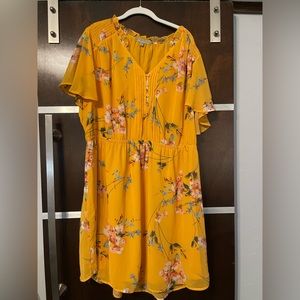 Daniel Rainn Corwin Smock Detail Floral Dress 2X Yellow